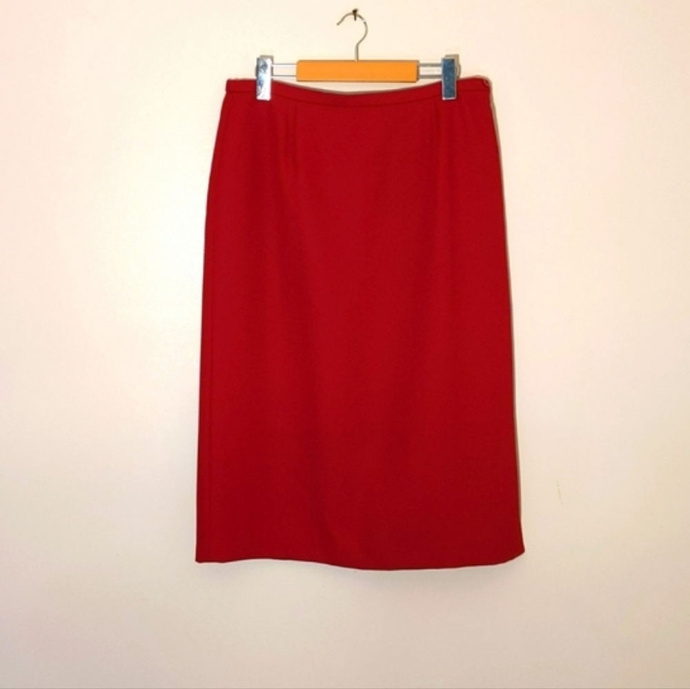 Karen Scott| Vintage Red Pencil Midi Skirt Lined Side Zippered With Slit